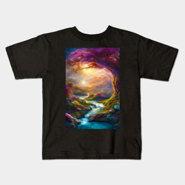 Landscape With The Sun Kids T-Shirt by JDI Fantasy Images